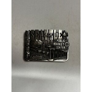 Vintage 1981 Siskiyou Seattle Washington Pewter Belt Buckle Public Market Center